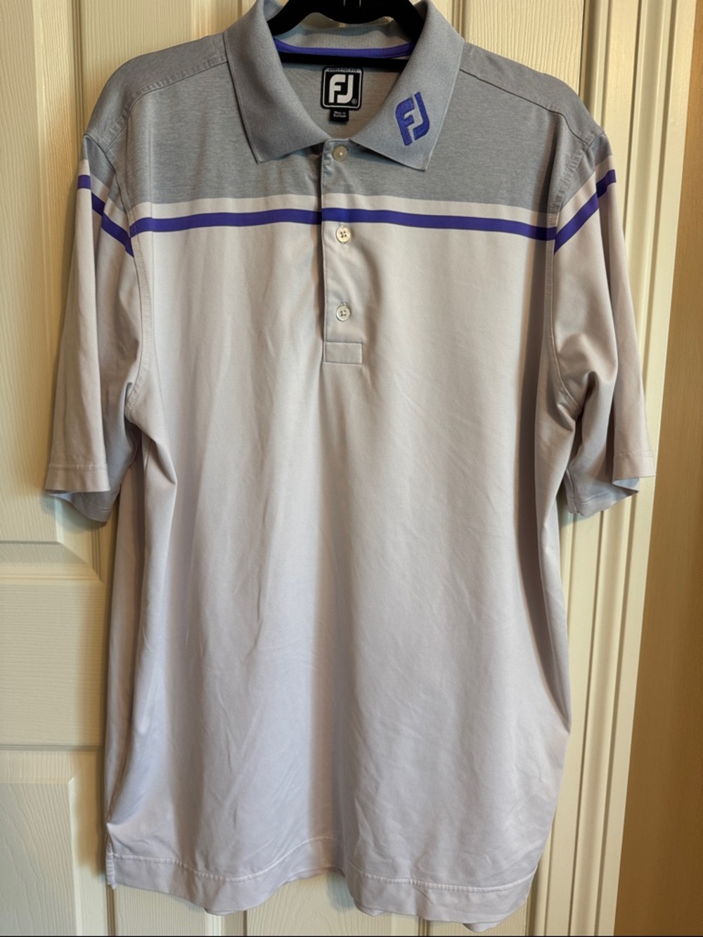 FootJoy Light Gray Polo with Purple Accent Stripes